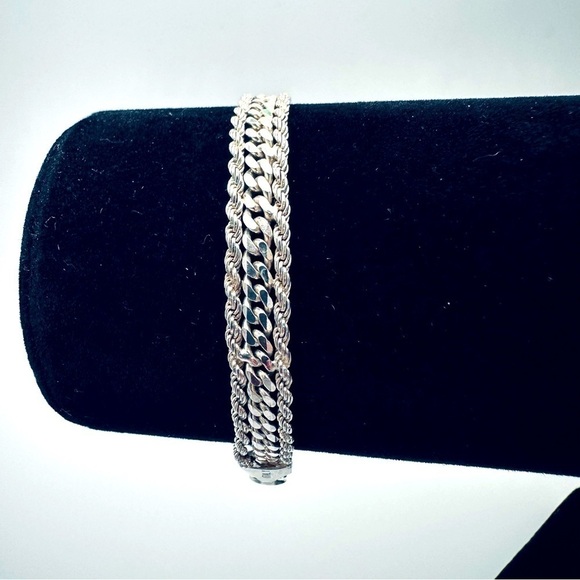 Vintage Italian Sterling Silver Bracelet | 11g Rope & Curb Chain 925 - Picture 8 of 16